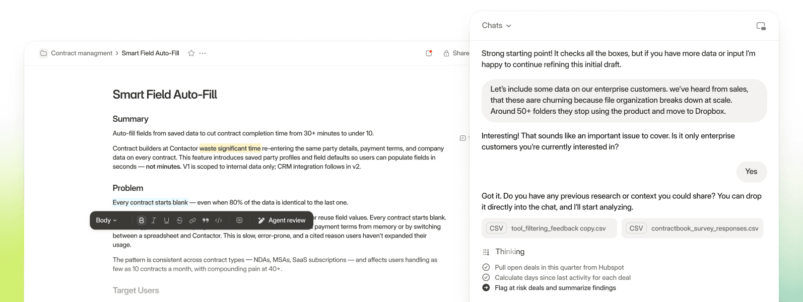An interactive canvas where your team collects data, explores it from every angle, and uses AI to enrich and build meaning together.