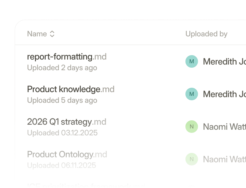 No more markdown files. One context layer that builds itself and stays current for everyone.